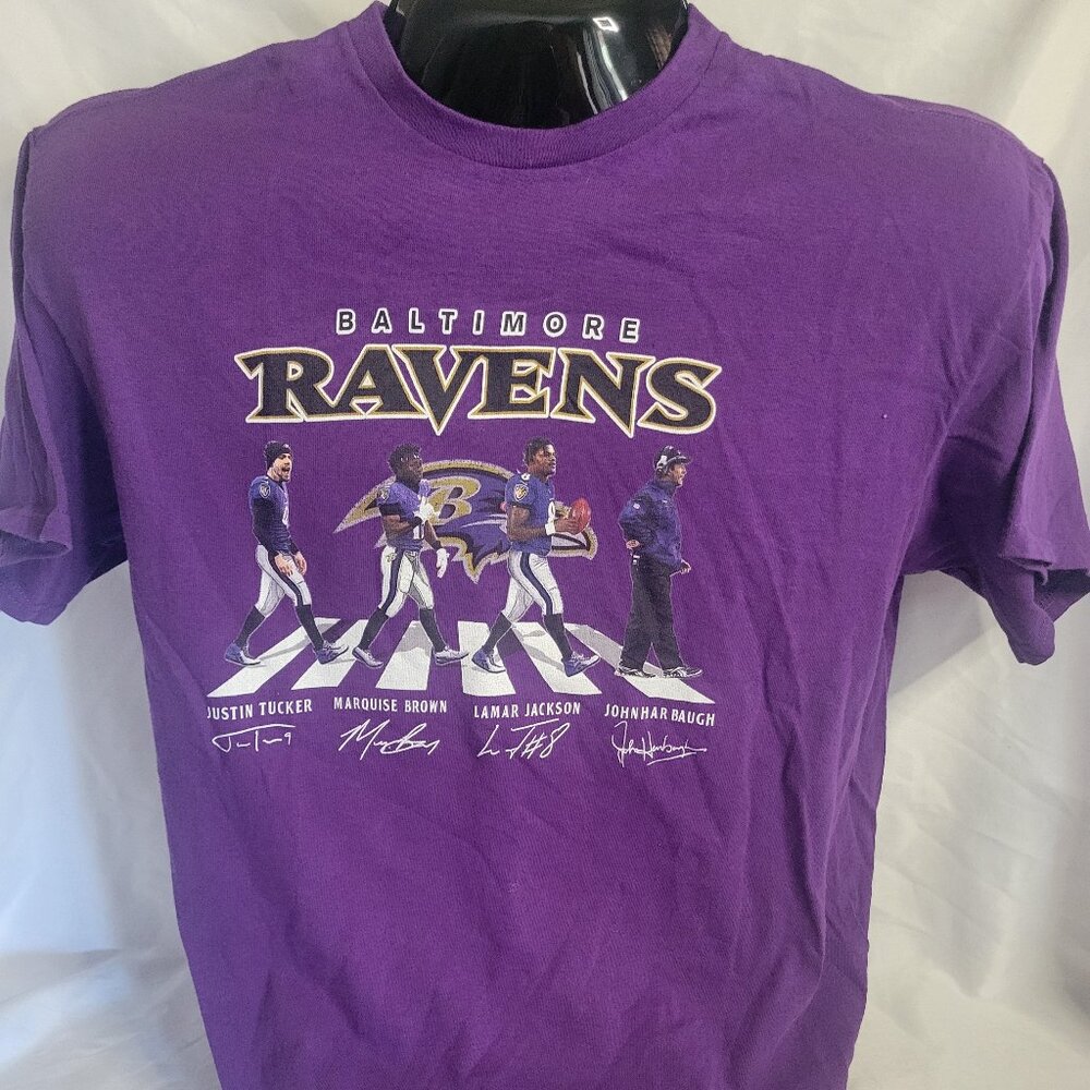 Baltimore Ravens 'Abbey Road'  Lamar J, John H, Justin T Purple T-shirt (L)